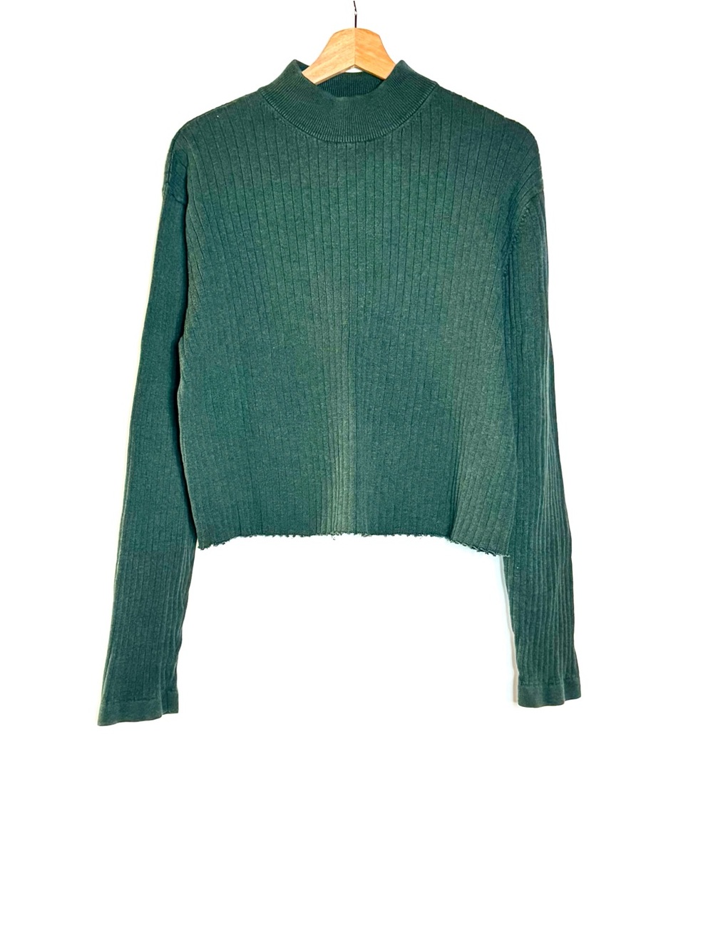 Vintage Cherokee Forest Green Ribbed Mock Neck Long Sleeve Crop Top